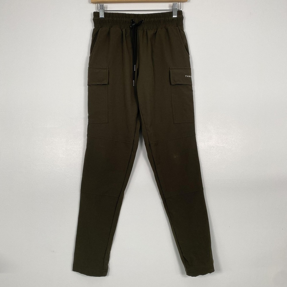 Three Nails Jogger Pants Mens Small Green Cargo Pockets Stretch Train Christian